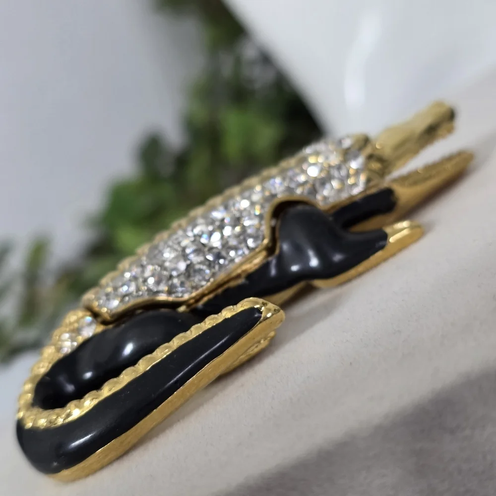 Gold with Cubic Zirconia Alligator Crocodile Trinket Box